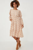 HY6168W Taupe Plus Floral Print Smocked Sleeve Midi Dress Pose