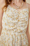 HY6169 Taupe Womens Floral Print Pleated Skirt Tank Dress Front
