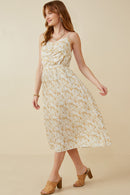 HY6169 TAUPE Plus Floral Print Pleated Skirt Tank Dress Full Body