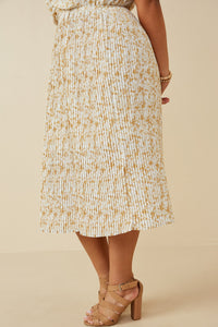 HY6169 Taupe Womens Floral Print Pleated Skirt Tank Dress Detail