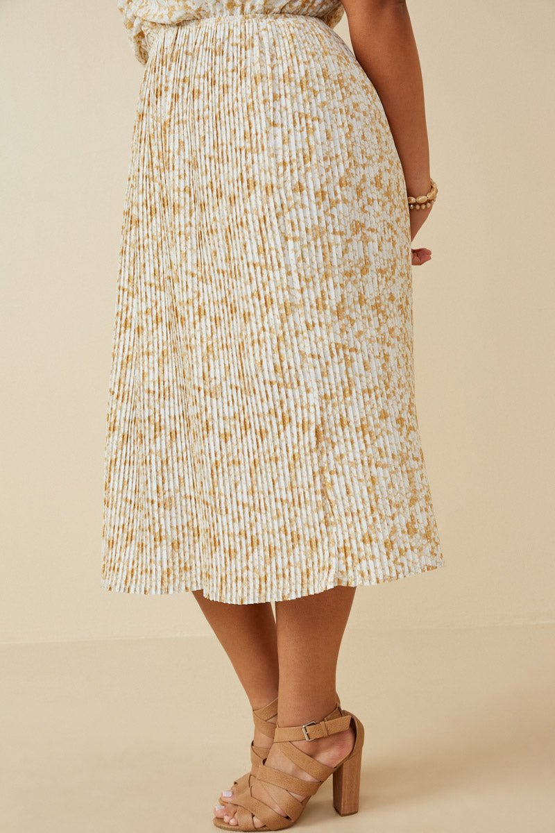 HY6169 Taupe Womens Floral Print Pleated Skirt Tank Dress Detail