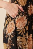 HY6179W Black Plus Romantic Floral Cinch Waist Asymmetric Hem Dress Gif