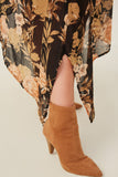 HY6179 Black Womens Romantic Floral Cinch Waist Asymmetric Hem Dress Detail