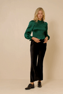 HY6182W FOREST Plus Ruffle Neck Gathered And Smocked Top Detail