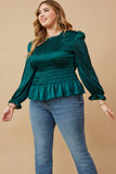 HY6182 Forest Womens Ruffle Neck Gathered And Smocked Top Full Body