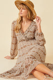 Printed Long Sleeve Ruffled Surplice Dress