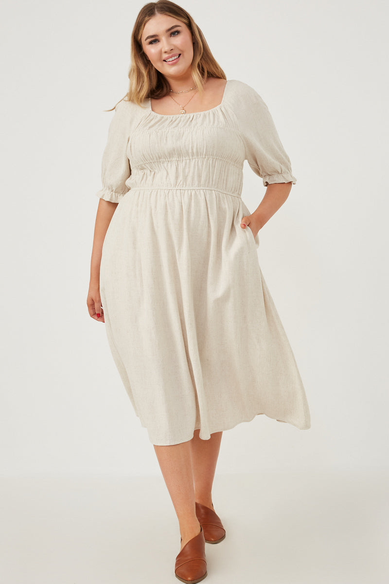 Womens Linen Blend Smocked Dress | Boho Inspired Inclusive Outfits Oatmeal / 2XL Oatmeal *Women's Dresses Casual Dresses Hayden Los Angeles Womens Linen Blend Smocked Dress | Boho Inspired Inclusive Outfits Oatmeal / 2XL Oatmeal *Women's Dresses Casual Dresses Hayden Los Angeles
