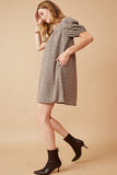 HY6211 Taupe Womens Ditsy Paisley Print Square Neck Puff Sleeve Dress Side