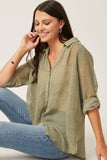 HY6221 Sage Womens Dotted Chiffon Layered Back Buttoned Shirt Pose