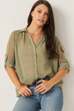 HY6221 Sage Womens Dotted Chiffon Layered Back Buttoned Shirt Detail