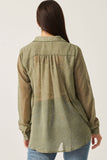 HY6221 Sage Womens Dotted Chiffon Layered Back Buttoned Shirt Full Body