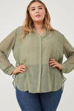 HY6221W Olive Plus Dotted Chiffon Layered Back Buttoned Shirt Front