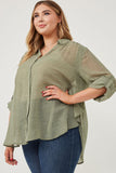 HY6221W Olive Plus Dotted Chiffon Layered Back Buttoned Shirt Full Body