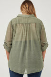 HY6221W Olive Plus Dotted Chiffon Layered Back Buttoned Shirt Side