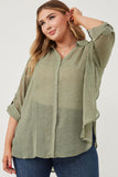 HY6221W Olive Plus Dotted Chiffon Layered Back Buttoned Shirt Back