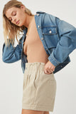 HY6241 Mid Denim Womens Cargo Pocket Washed Denim Jacket Alternate Angle