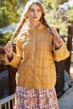 HY6261 TAUPE Womens Quilted Zip Up Padded Jacket Back