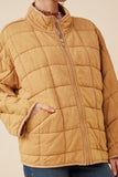 HY6261W TAUPE Plus Quilted Zip Up Padded Jacket Full Body