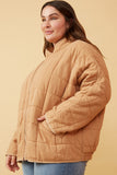 HY6261 TAUPE Womens Quilted Zip Up Padded Jacket Gif