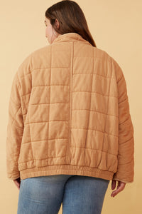 HY6261 TAUPE Womens Quilted Zip Up Padded Jacket Gif
