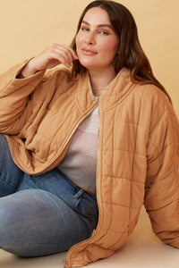HY6261 TAUPE Womens Quilted Zip Up Padded Jacket Detail