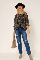 HY6262W Black Plus Floral V Neck Chiffon Peplum Top Detail