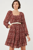 Ditsy Floral Cinched Puff Sleeve Square Neck Dress