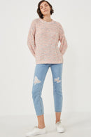 HY6279 Blush Womens Confetti Knit Puff Sleeve Pullover Sweater Full Body