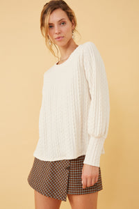 HY6290 Taupe Womens Long Cuff Cable Knit Pullover Top Full Body