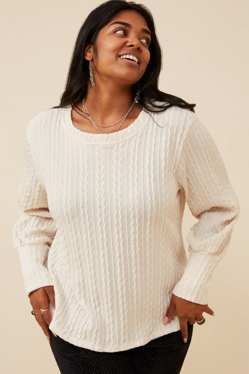 Long Cuff Cable Knit Pullover Top