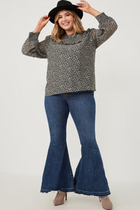 HY6304 Black Womens Ditsy Floral Ruffled Bib Smocked Cuff Dress Side