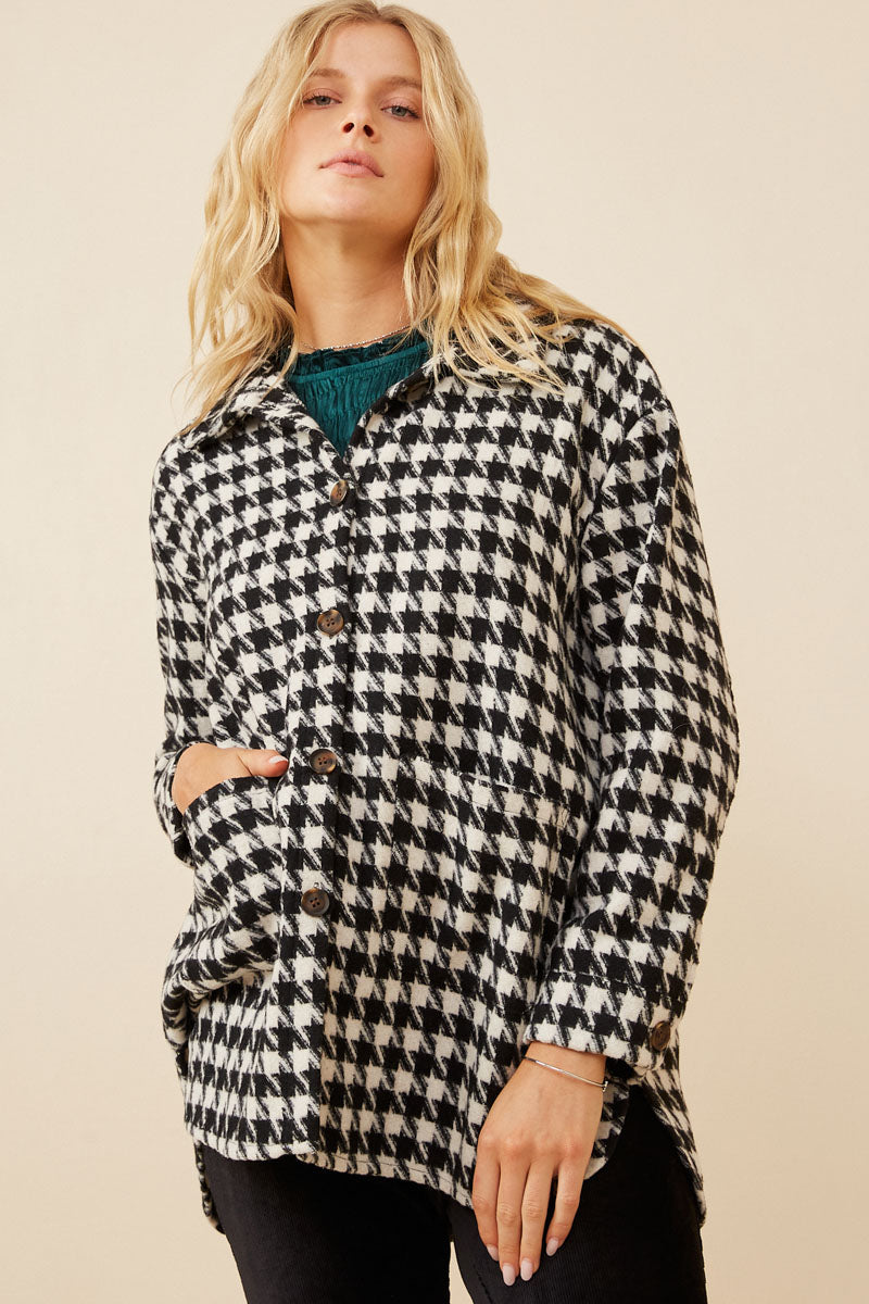 Houndstooth Front Pocket Button Detail Coat
