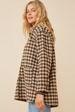 HY6311 Mocha Womens Houndstooth Front Pocket Button Detail Coat Side