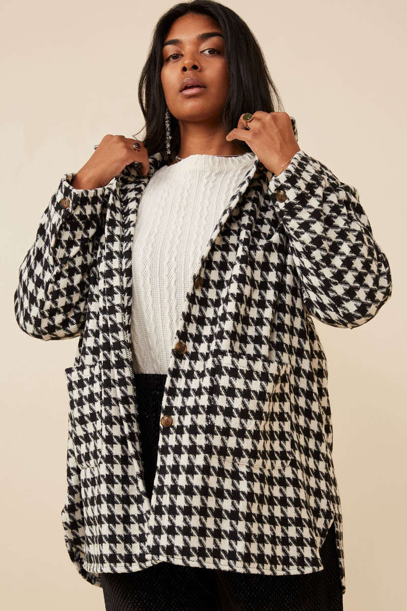 Houndstooth Front Pocket Button Detail Coat