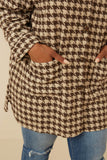 HY6311W Mocha Plus Houndstooth Front Pocket Button Detail Coat Back