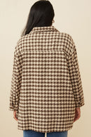 HY6311W Mocha Plus Houndstooth Front Pocket Button Detail Coat Back