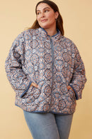 HY6334W BLUE Plus Antique Printed Quilted Padded Jacket Side