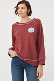 Contrast Stitch Smiley Patch French Terry Sweatshirt