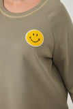 Contrast Stitch Smiley Patch French Terry Sweatshirt