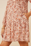 HY6360 Taupe Womens Antique Floral Print Drop Waist Knit Dress Detail