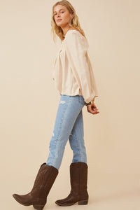 HY6368 Forest Womens Square Neck Box Pleat Detail Top Side