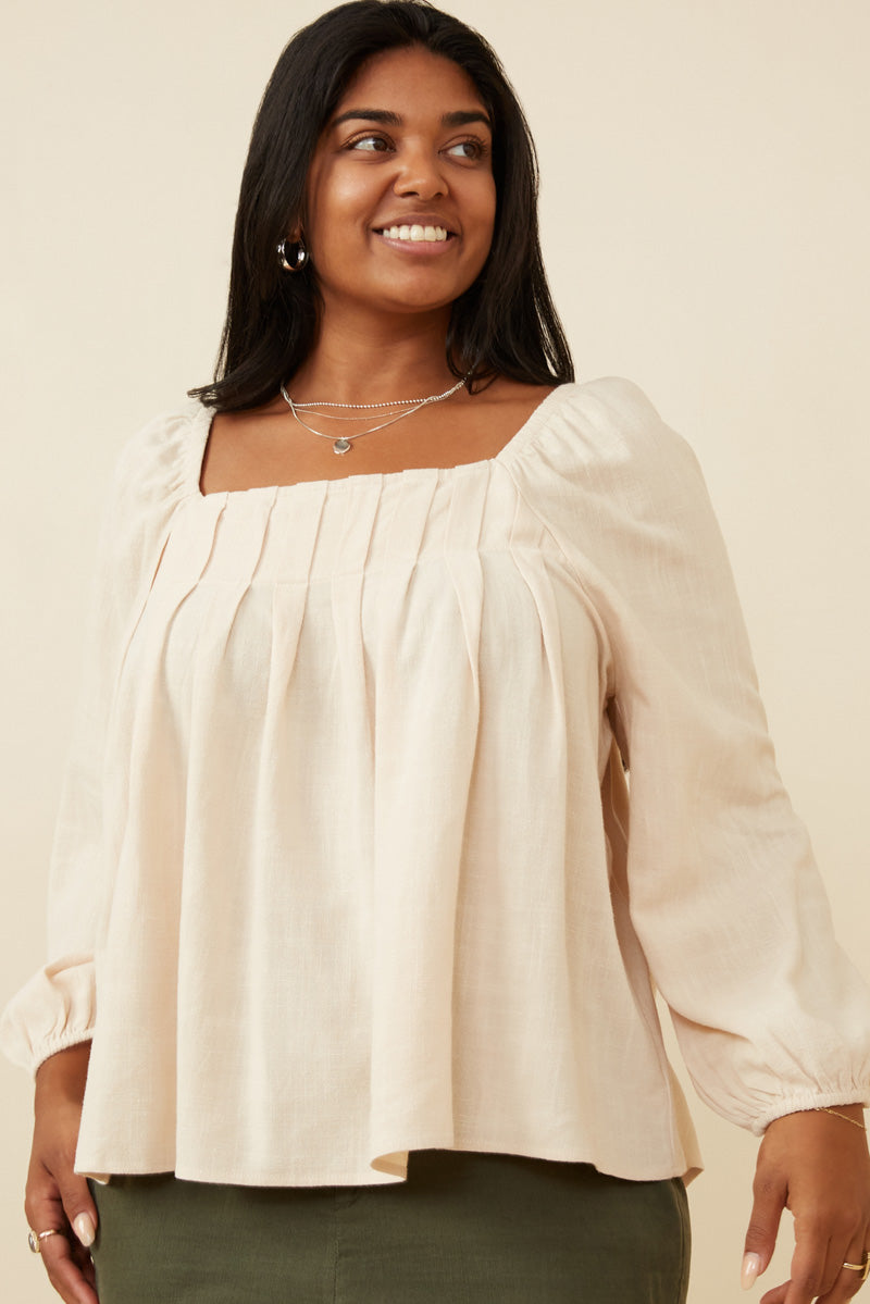 Square Neck Box Pleat Detail Top
