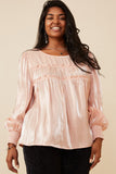 Iridescent Ruffled Smock Cuff Top