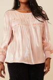 HY6372W Blush Womens Iridescent Ruffled Smock Cuff Top Front