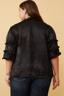 HY6374 Pink Womens Crushed Satin Pleated Sleeve Ruffled Top Side