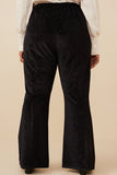 HY6379 Black Womens Textured Velvet Lurex Wide Leg Pants Back