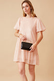 HY6388 Champagne Womens Sequined Asymmetric Hem Puff Sleeve Dress Front