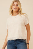 HY6390 Cream Womens Textured Stringy Short Sleeve Top Front