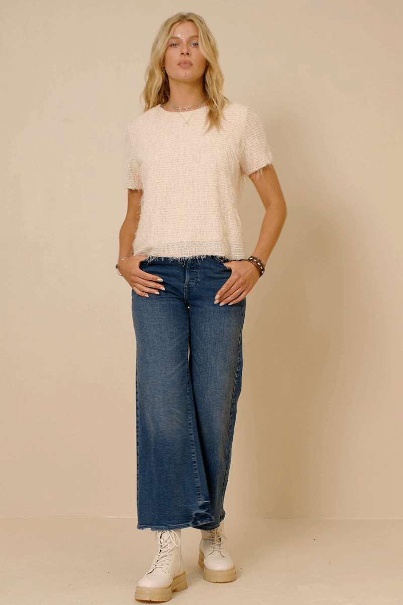 HY6390 Marsala Womens Textured Stringy Short Sleeve Top Gif