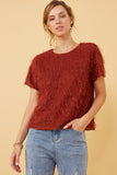 HY6390W Cream Plus Textured Stringy Short Sleeve Top Front
